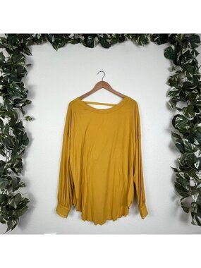 Free People Shimmy Shake Long Sleeve Open Twist Back Blouse Untamed Gold Size S
